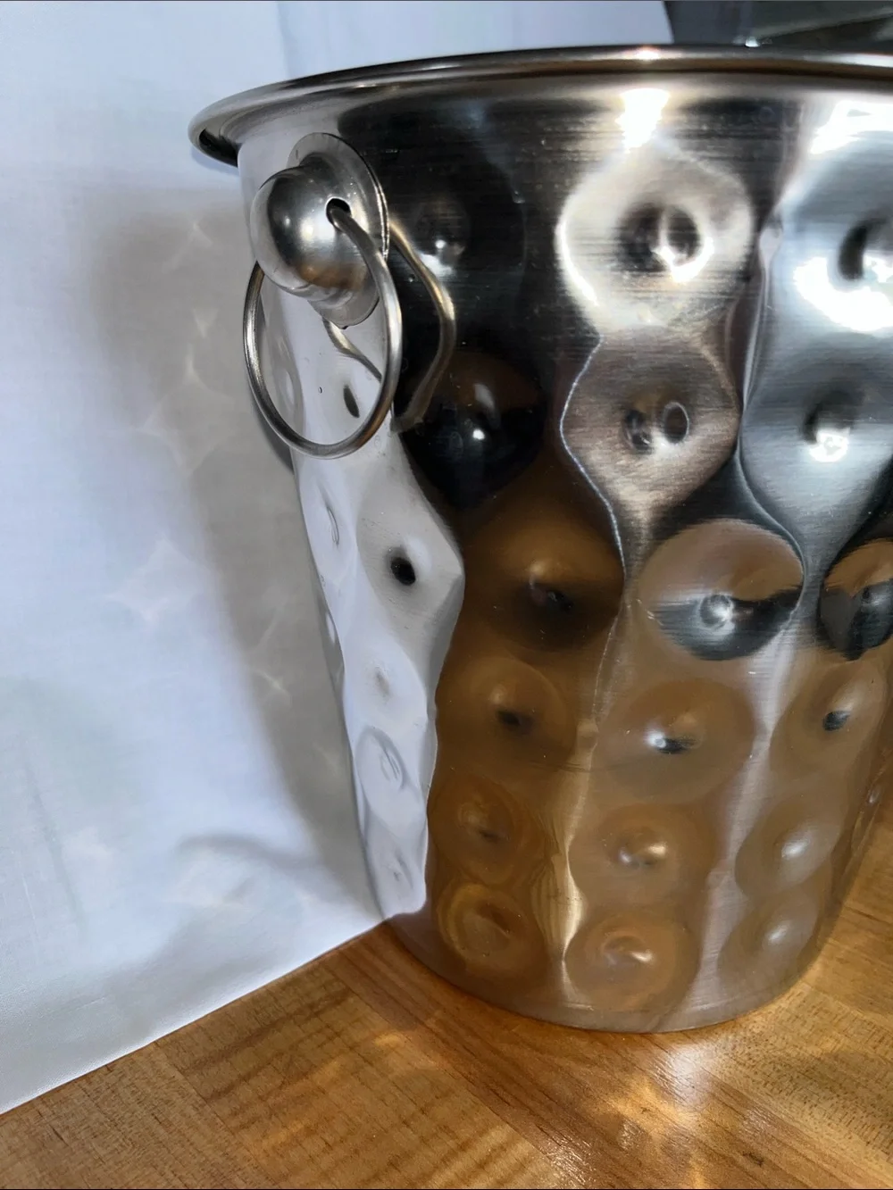 Stainless Hammered Metal Ice Bucket with Handles - Silver